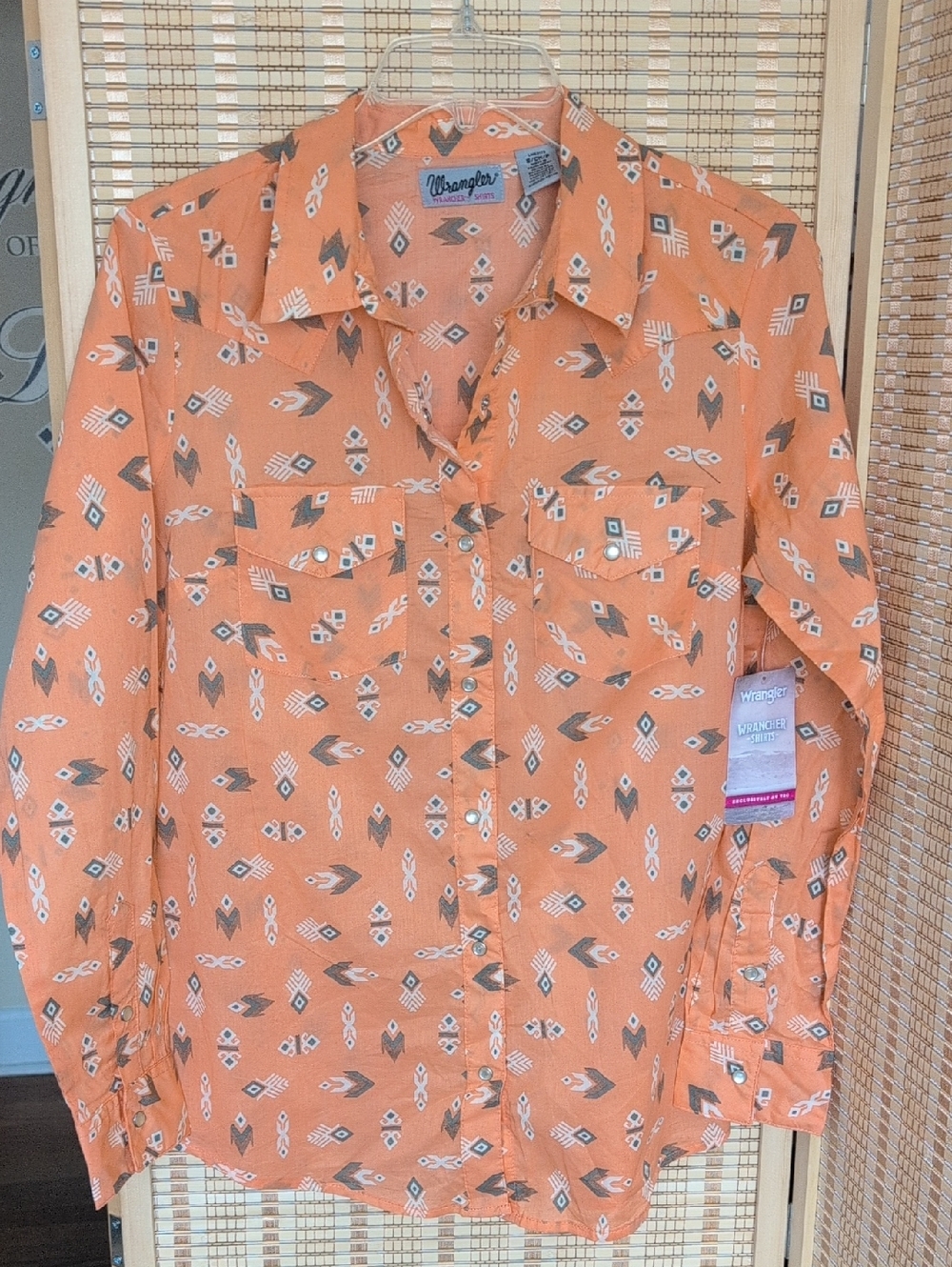 Wrangler Orange Aztec-Pattern Button Front Shirt